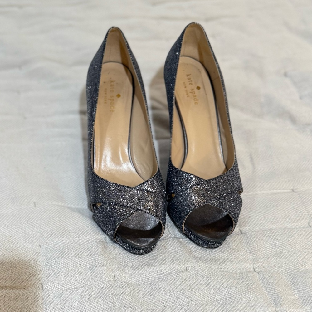 Kate Spade Glittery Navy Peep-Toe Heels